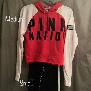 PINK Victoria's Secret Red/Black Crop Hoodie SZ M